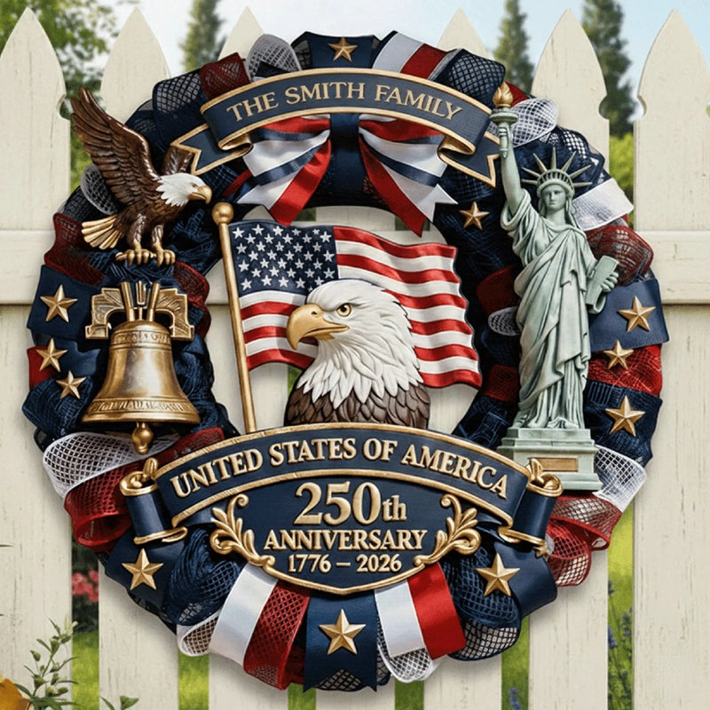 Custom Wood Sign - Personalized America 250th Anniversary Gifts For Mom, Dad, Brother, Sister, Kids - Family First, Forever Always