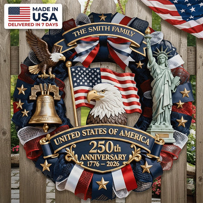 Custom Wood Sign - Personalized America 250th Anniversary Gifts For Mom, Dad, Brother, Sister, Kids - Family First, Forever Always