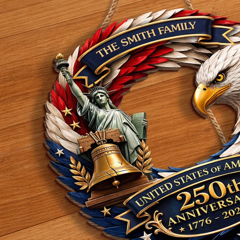 Custom Wood Sign - Personalized America 250th Anniversary Gifts For Mom, Dad, Brother, Sister, Kids - Eagle Patriotic