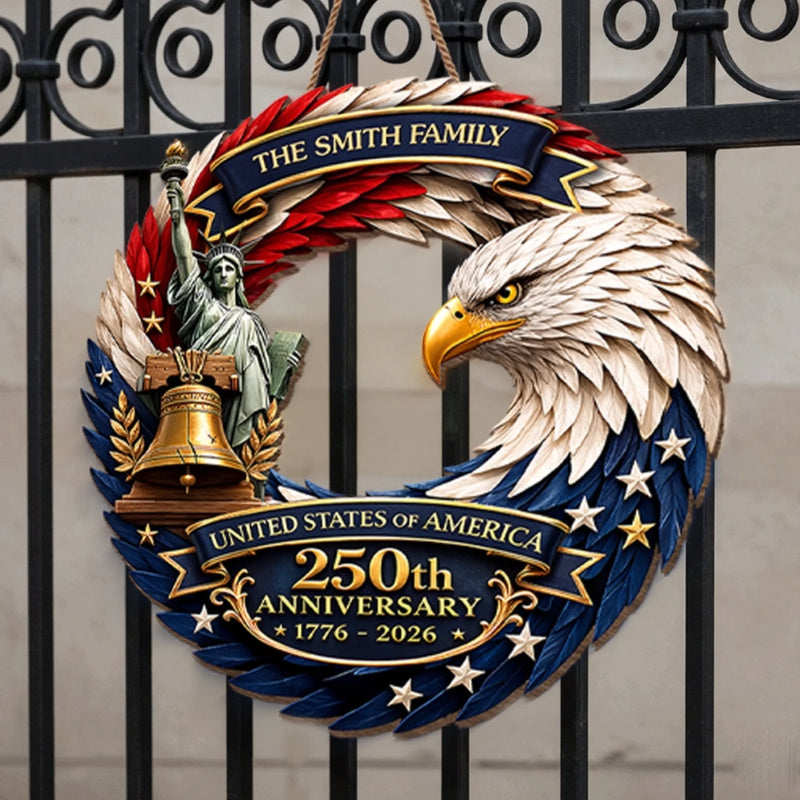 Custom Wood Sign - Personalized America 250th Anniversary Gifts For Mom, Dad, Brother, Sister, Kids - Eagle Patriotic