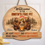 Custom Shaped Home Decor Wood Sign - Personalized Anniversary Wedding Camping Gifts For Campers, Husband And Wife, Him And Her - Booze And Open Flames