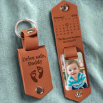 Custom Photo Engraved Leather Keychain - Personalized Baby Shower, Gender Reveal Gifts For New Moms, New Parents - Tiny Blessing Big Joy