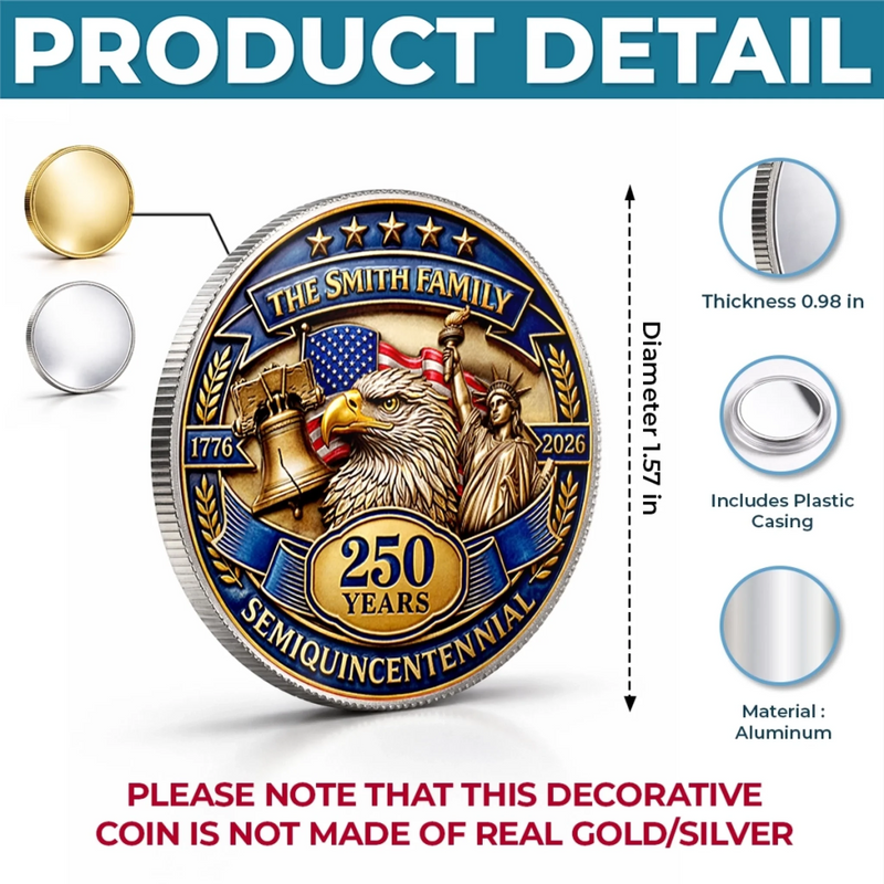 Custom Commemorative Keepsake Coin - Personalized America 250th Anniversary Gifts For Mom, Dad, Brother, Sister, Kids - A Legacy Of Freedom And Pride