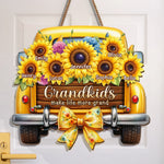 Custom Sunflower Wood Sign - Personalized Mother's Day Birthday Gifts For Mom, Grandma - Grandkids Make Every Trip Golden