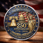 Custom Commemorative Keepsake Coin - Personalized America 250th Anniversary Gifts For Mom, Dad, Brother, Sister, Kids - Liberty Runs In Our Blood