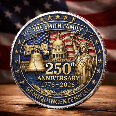Custom Commemorative Keepsake Coin - Personalized America 250th Anniversary Gifts For Mom, Dad, Brother, Sister, Kids - Liberty Runs In Our Blood