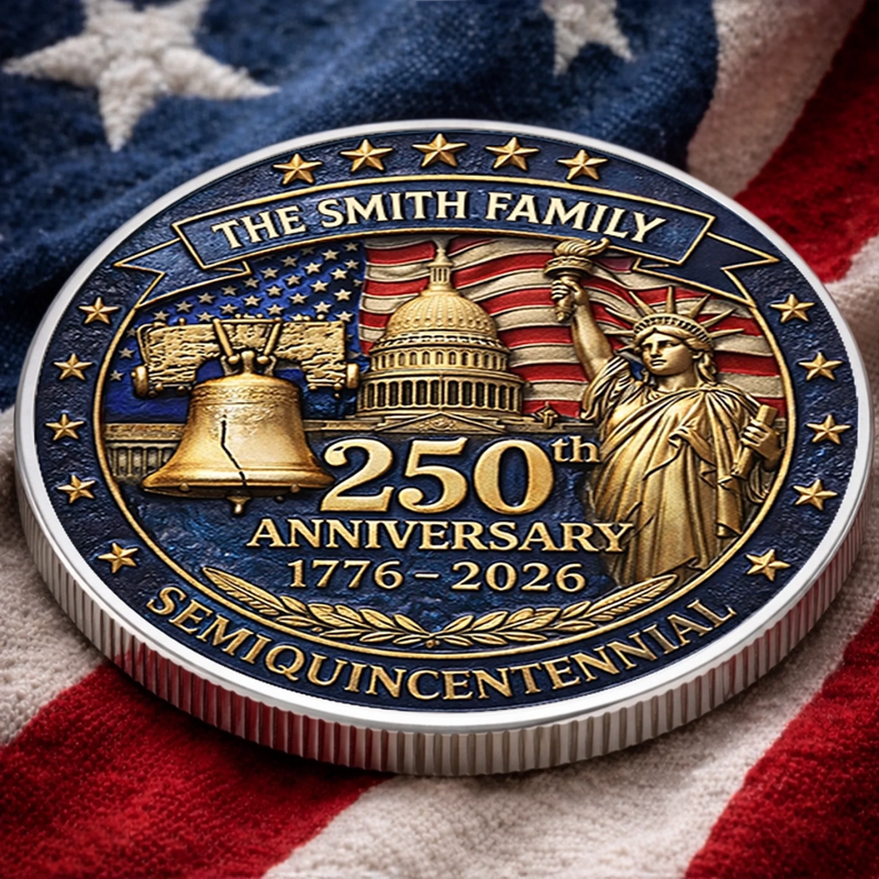 Custom Commemorative Keepsake Coin - Personalized America 250th Anniversary Gifts For Mom, Dad, Brother, Sister, Kids - Liberty Runs In Our Blood