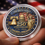 Custom Commemorative Keepsake Coin - Personalized America 250th Anniversary Gifts For Mom, Dad, Brother, Sister, Kids - Liberty Runs In Our Blood
