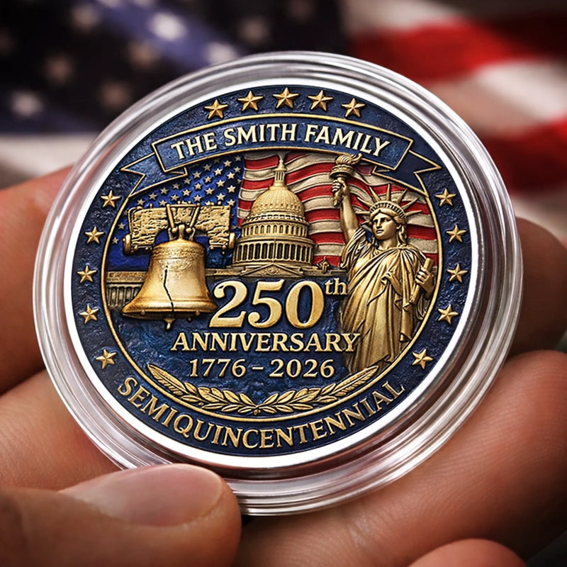 Custom Commemorative Keepsake Coin - Personalized America 250th Anniversary Gifts For Mom, Dad, Brother, Sister, Kids - Liberty Runs In Our Blood