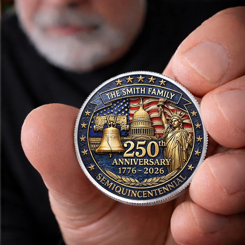 Custom Commemorative Keepsake Coin - Personalized America 250th Anniversary Gifts For Mom, Dad, Brother, Sister, Kids - Liberty Runs In Our Blood