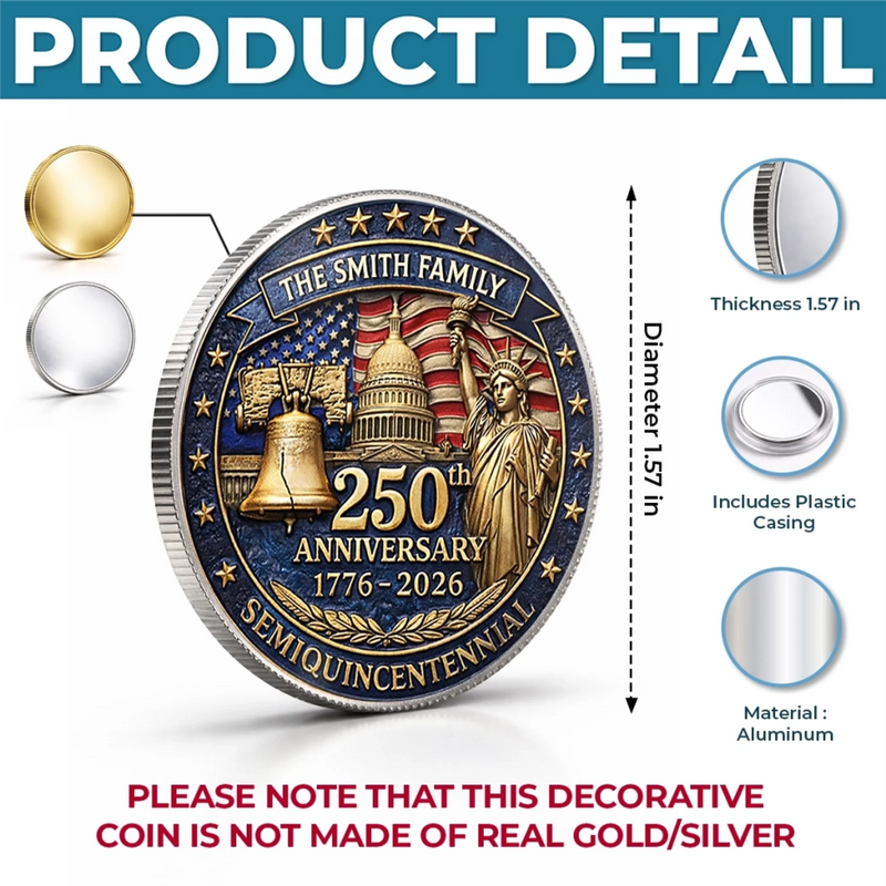 Custom Commemorative Keepsake Coin - Personalized America 250th Anniversary Gifts For Mom, Dad, Brother, Sister, Kids - Liberty Runs In Our Blood