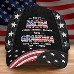 Custom Hat, All Over Print Classic Cap - Personalized Mother's Day Birthday Gifts For Mom, Grandma - Family Love In Red, White And Blue