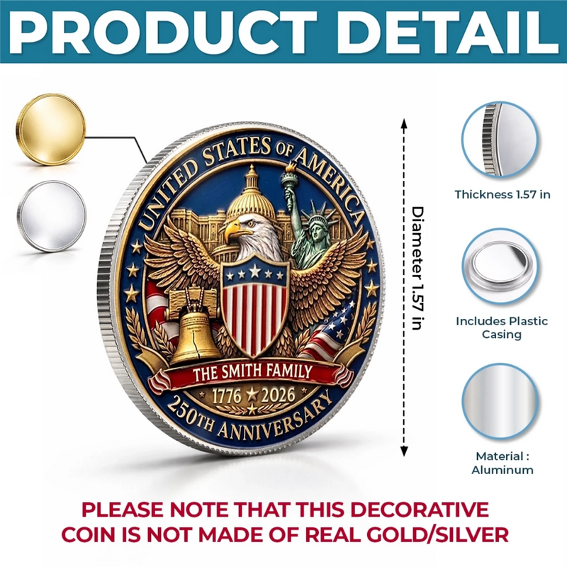 Custom Commemorative Keepsake Coin - Personalized America 250th Anniversary Gifts For Mom, Dad, Brother, Sister, Kids - Generations Of American Pride