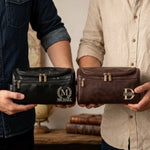 Custom Engraved Monogram Men's Gifts - Personalized Leather Toiletry Bag