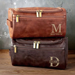 Custom Engraved Monogram Men's Gifts - Personalized Leather Toiletry Bag