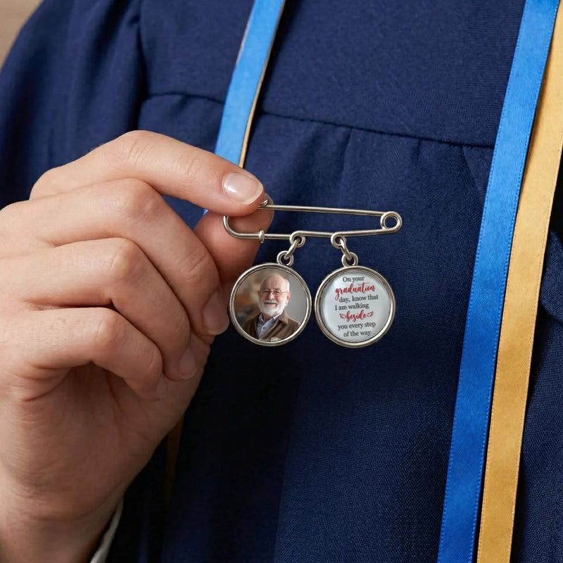 Custom Lapel Pin With Photo Charms - Personalized Graduation Gifts For Him, Her - Dreams Achieved Goals Ahead