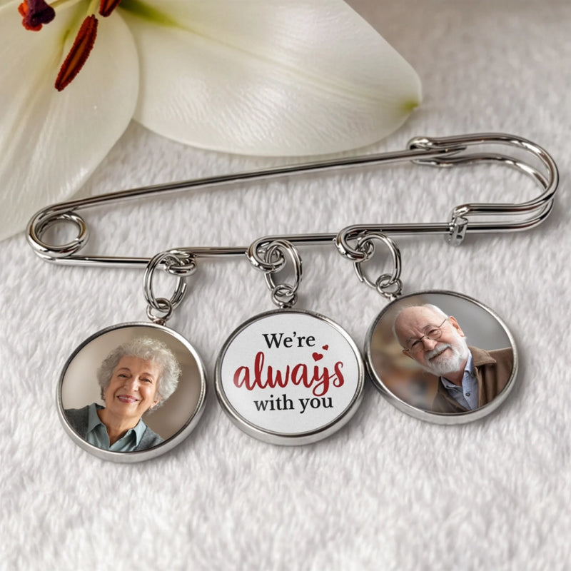 Custom Lapel Pin With Photo Charms - Personalized Memorial Sympathy Graduation Gifts For Him, Her - We're Always With You