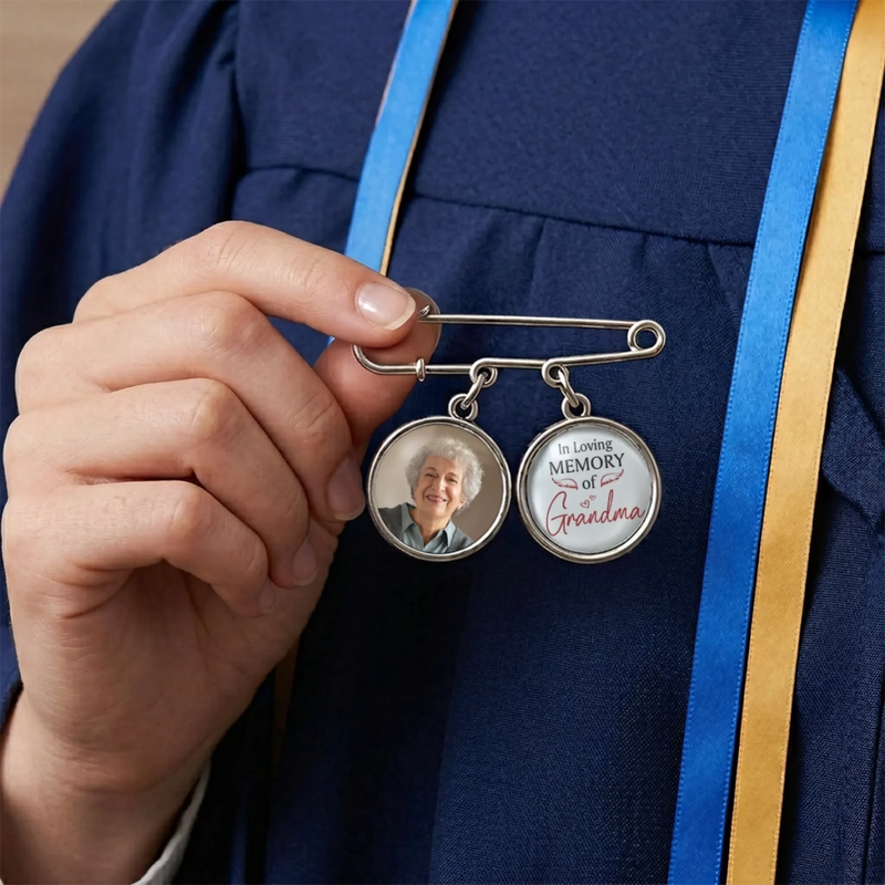 Custom Lapel Pin With Photo Charms - Personalized Memorial Sympathy Graduation Gifts For Him, Her - We're Always With You