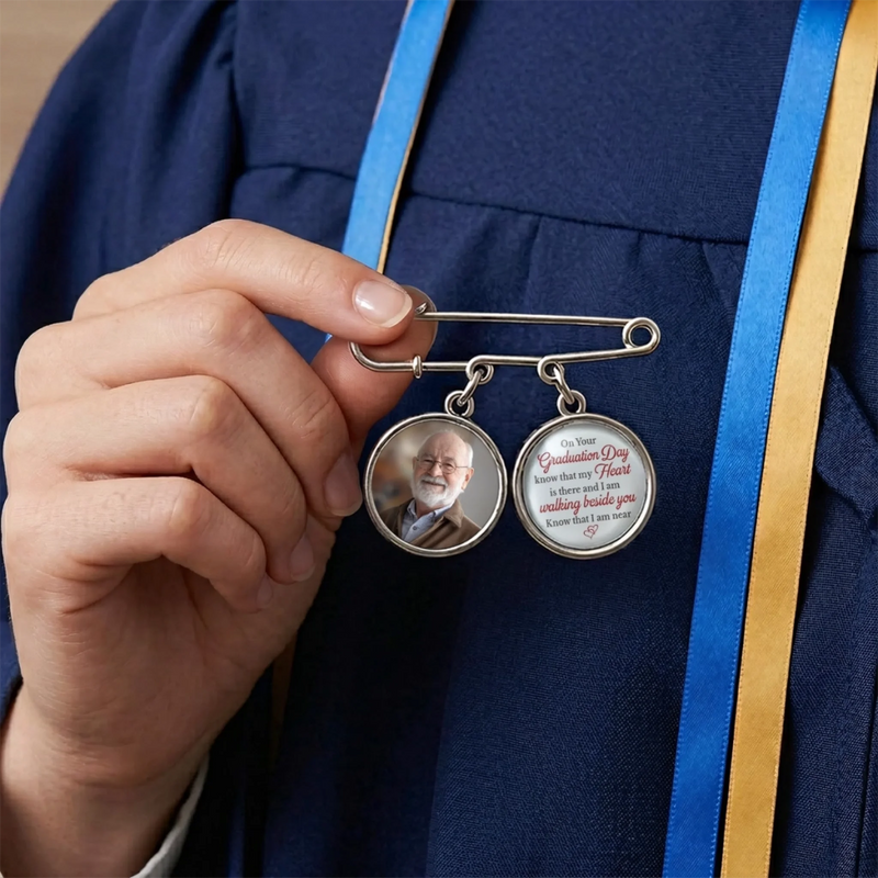 Custom Lapel Pin With Photo Charms - Personalized Memorial Sympathy Graduation Gifts For Him, Her - Graduating With You In My Heart