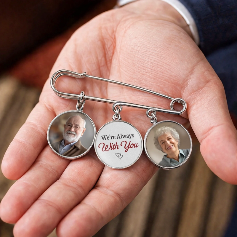 Custom Lapel Pin With Photo Charms - Personalized Memorial Sympathy Graduation Gifts For Him, Her - Graduating With You In My Heart