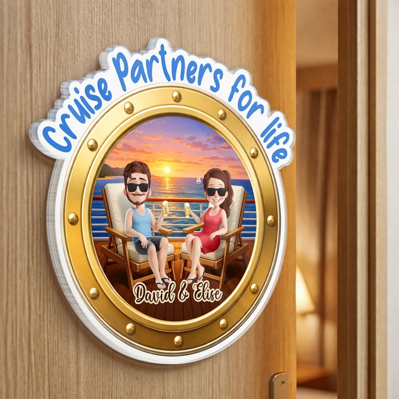 Custom Cruise Ship Door Magnet - Personalized Summer Vacation And Travel Gifts For Husband And Wife, Him And Her - Sailing Into The Ocean Together