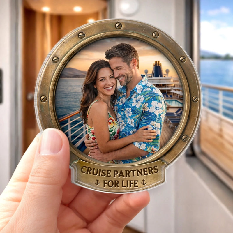 Custom Photo Cruise Ship Door Magnet - Personalized Summer Vacation And Travel Gifts For Husband And Wife, Him And Her - Sailing Into Our Next Adventure