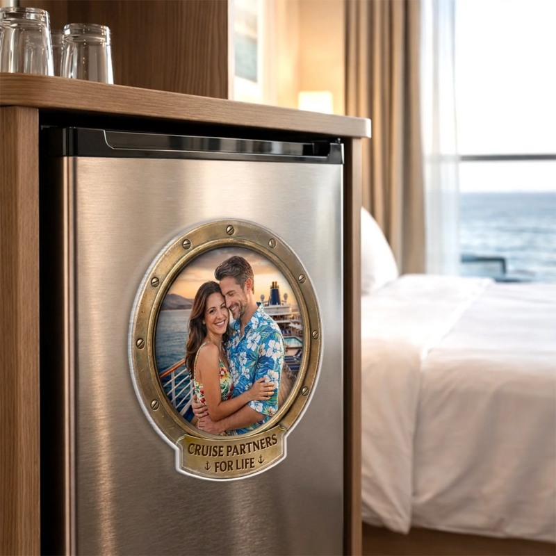 Custom Photo Cruise Ship Door Magnet - Personalized Summer Vacation And Travel Gifts For Husband And Wife, Him And Her - Sailing Into Our Next Adventure