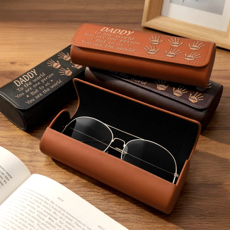 Custom PU Leather Eyeglass Case - Personalized Father's Day Birthday Gifts For Dad, Grandpa - To Us, You Are The World