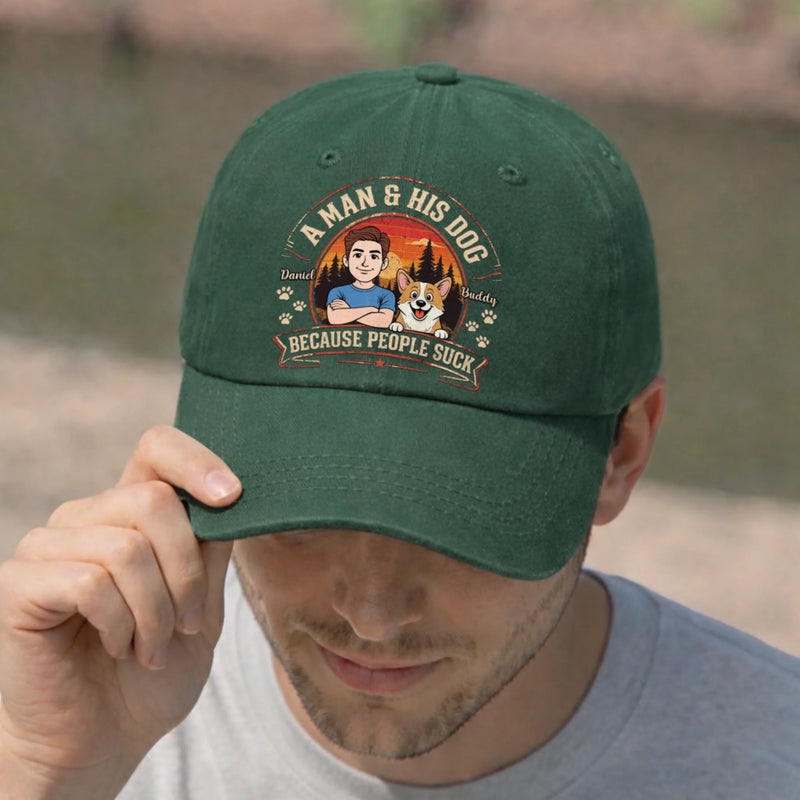 Custom Vintage Washed Denim Baseball Cap - Personalized Mother's Day, Father's Day Gifts For Dog Lovers, Dog Dad And Mom - My Pet My Happy Place