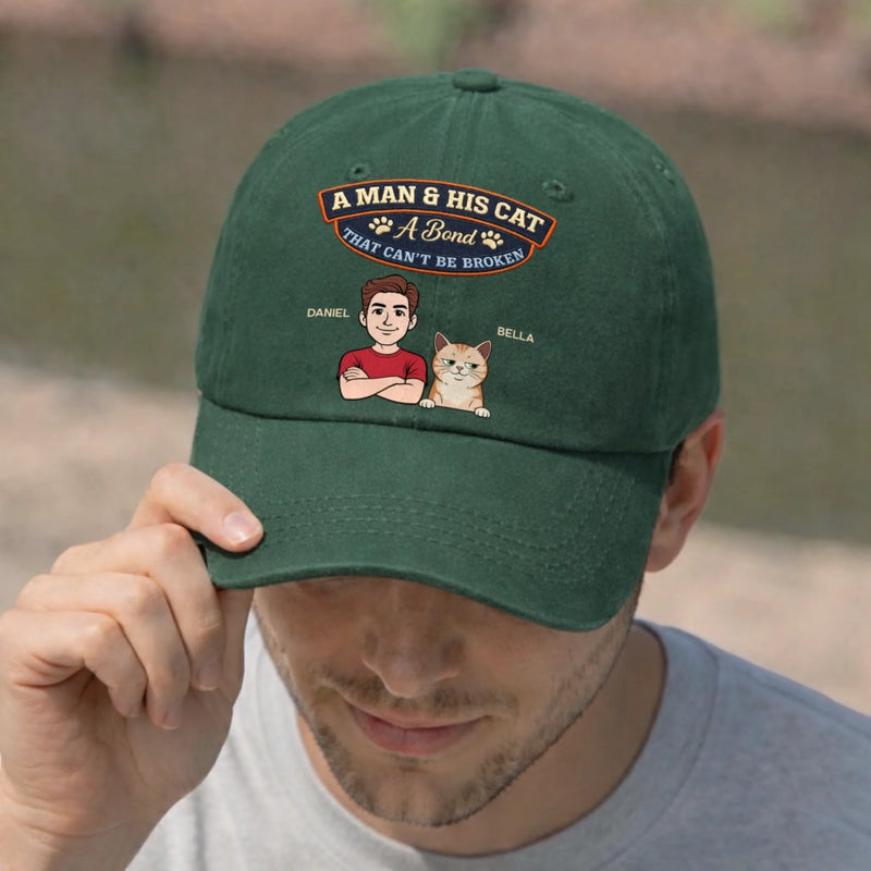 Custom Vintage Washed Denim Baseball Cap - Personalized Father's Day Birthday Gifts For Cat Lovers, Cat Mom And Dad - My Pet My Joy