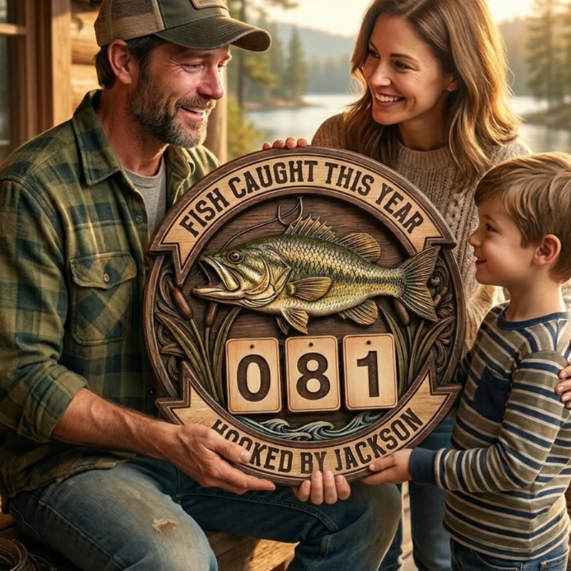 Custom Wooden Tracker Sign - Personalized Birthday Fishing Gifts For Fisherman - A True Angler’s Milestone