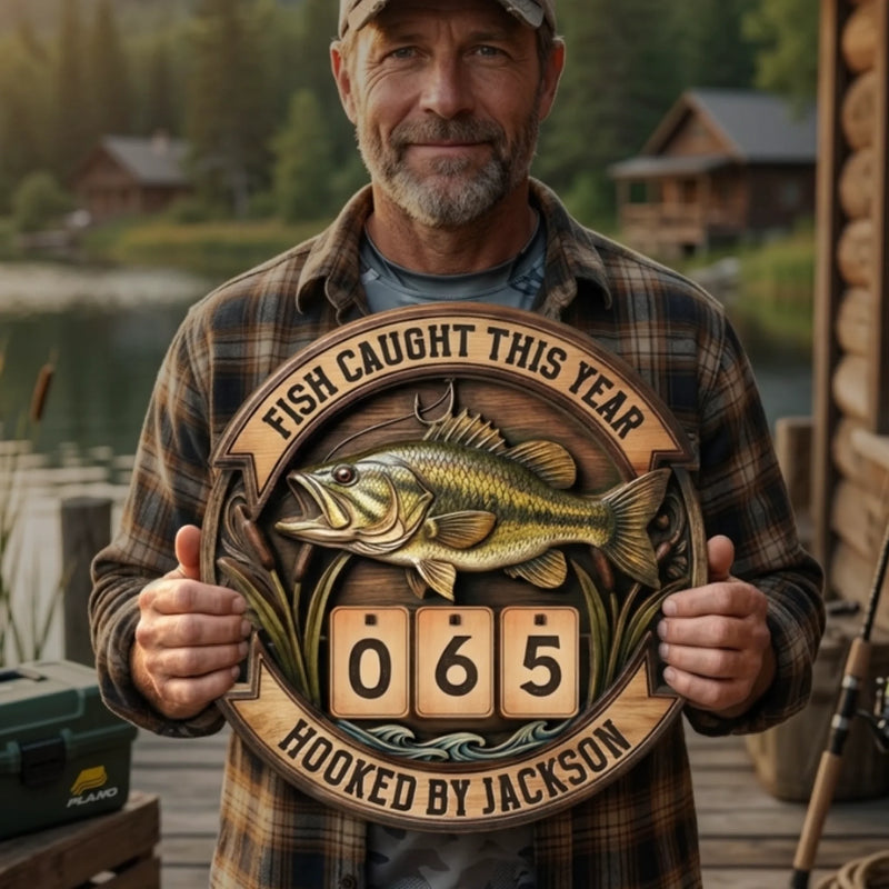 Custom Wooden Tracker Sign - Personalized Birthday Fishing Gifts For Fisherman - A True Angler’s Milestone