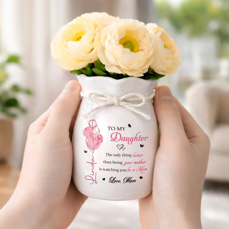 Custom Flower Vase With Ribbon - Personalized Mother's Day Gifts For Daughter - To My Daughter, Forever My Heart