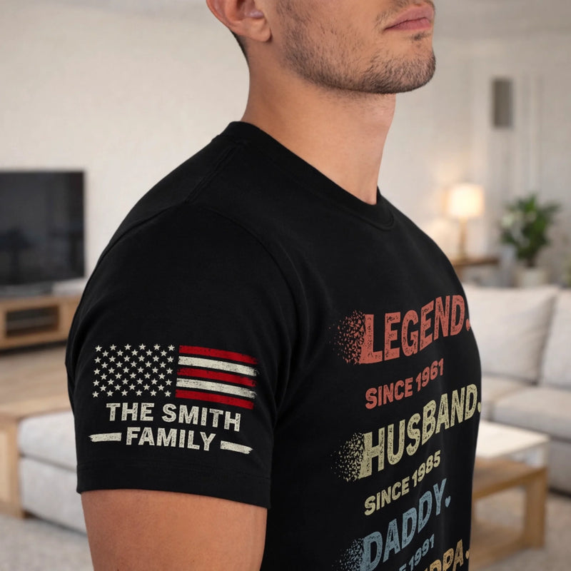 Custom Unisex T-Shirt With Design On Sleeve - Personalized Father's Day Birthday Gifts For Dad, Grandpa - Top Dad Energy