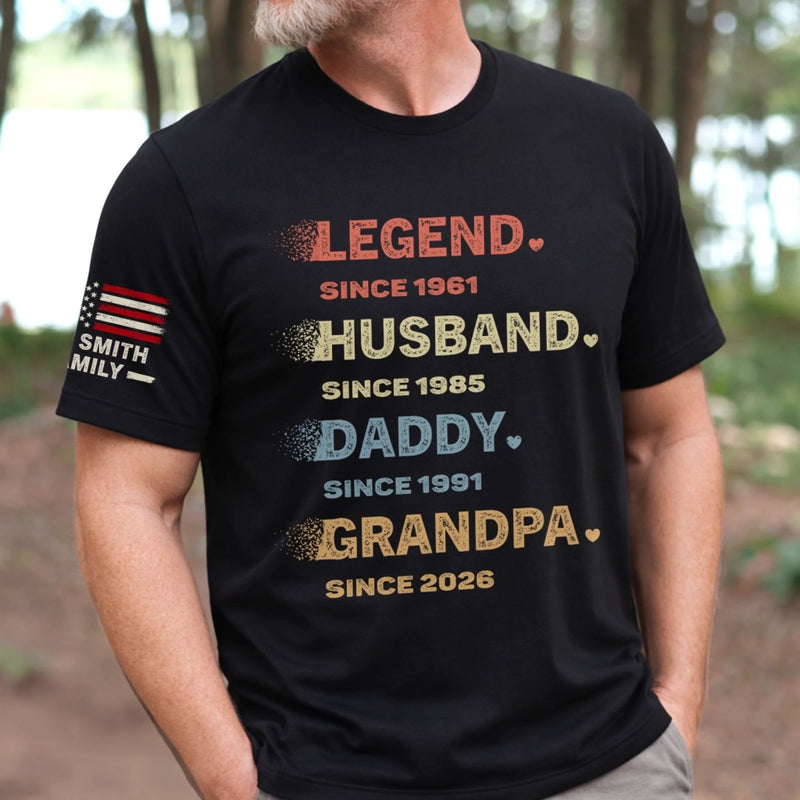 Custom Unisex T-Shirt With Design On Sleeve - Personalized Father's Day Birthday Gifts For Dad, Grandpa - Top Dad Energy