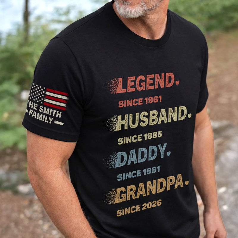 Custom Unisex T-Shirt With Design On Sleeve - Personalized Father's Day Birthday Gifts For Dad, Grandpa - Top Dad Energy