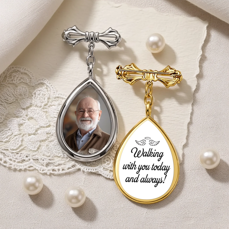 Custom Photo Teardrop Pin - Personalized Memorial Sympathy Graduation Gifts For Him, Her - Walking With You Today And Always