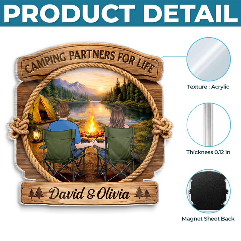 Custom Door Magnet - Personalized Anniversary Wedding Camping Gifts For Campers, Husband And Wife, Him And Her - Camping Partners For Life