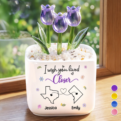 Custom Long Distance Glass Everlasting Tulips - Personalized Best Friend Birthday Gifts For Women, Besties, Sisters, BFF - Friends Like Sisters Always