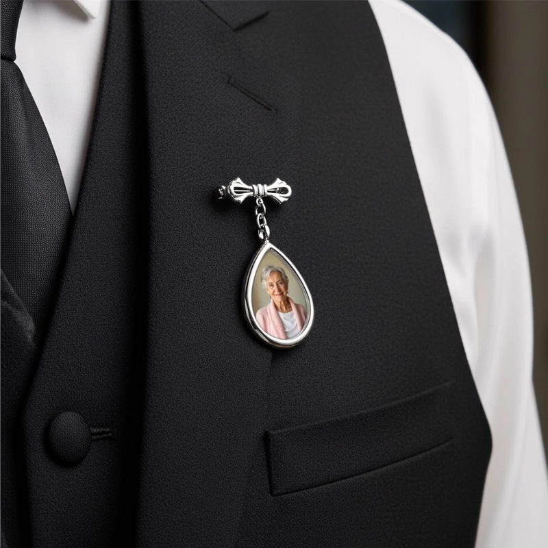 Custom Photo Teardrop Pin - Personalized Memorial Sympathy Graduation Gifts For Him, Her - With Me Every Step
