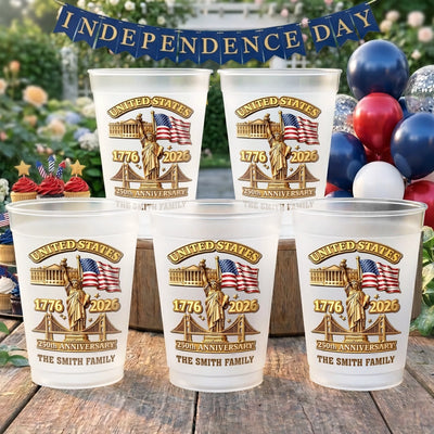 Custom Party Cups - Personalized America 250th Anniversary Gifts For Mom, Dad, Brother, Sister, Kids - The Land Of The Free