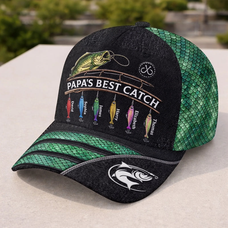 Custom Hat, All Over Print Classic Cap - Personalized Father's Day Fishing Gifts For Fisherman, Dad, Grandpa - My Best Catch Ever