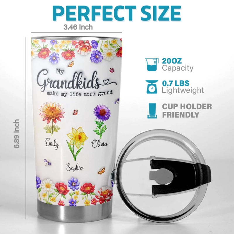 Custom 3D Inflated Effect Printed Tumbler - Personalized Mother's Day Gifts For Mom, Grandma - Grandkids Make Her World Blossom