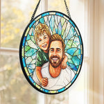 Custom Photo Stained Glass Window Hanging Suncatcher - Personalized Father's Day Birthday Gifts For Dad, Son - Dad Always Our Hero