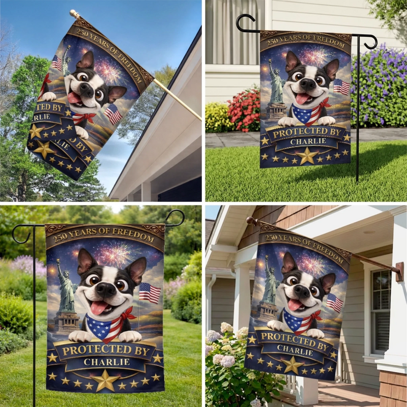 Custom Flag - Personalized America 250th Anniversary Gifts For Dog Lovers, Dog Dad And Mom - Stars, Stripes And Wagging Tails
