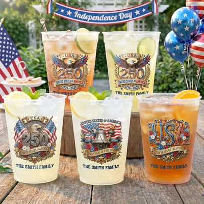 Custom Party Cups - Personalized America 250th Anniversary Gifts For Mom, Dad, Brother, Sister, Kids - Cheers To 250 Years America