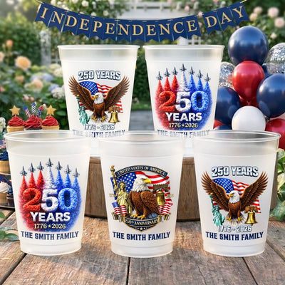 Custom Party Cups - Personalized America 250th Anniversary Gifts For Mom, Dad, Brother, Sister, Kids - Proud American Roots