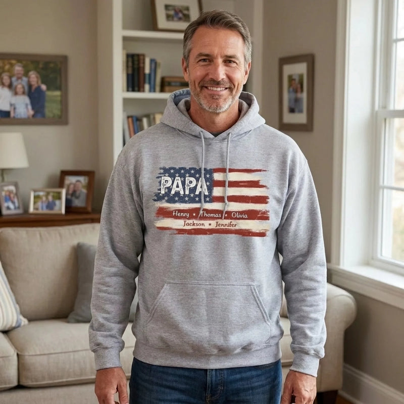 Custom American Flag Unisex T-shirt, Hoodie - Personalized America 250th Anniversary Father's Day Birthday Gifts For Dad, Grandpa - Proud To Be American