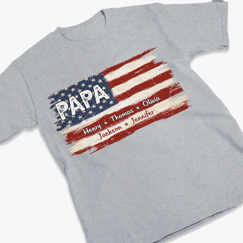 Custom American Flag Unisex T-shirt, Hoodie - Personalized America 250th Anniversary Father's Day Birthday Gifts For Dad, Grandpa - Proud To Be American