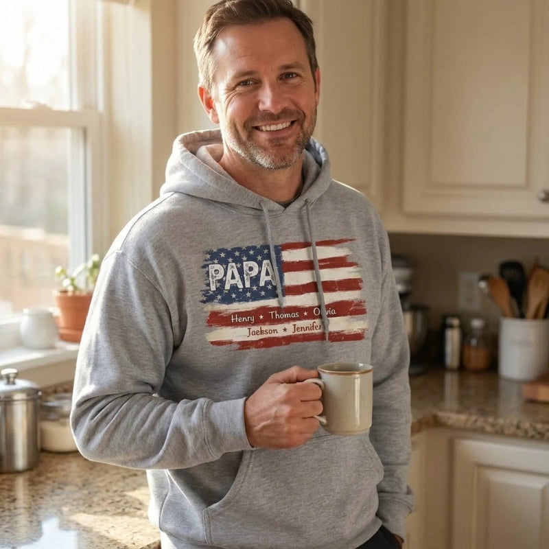 Custom American Flag Unisex T-shirt, Hoodie - Personalized America 250th Anniversary Father's Day Birthday Gifts For Dad, Grandpa - Proud To Be American